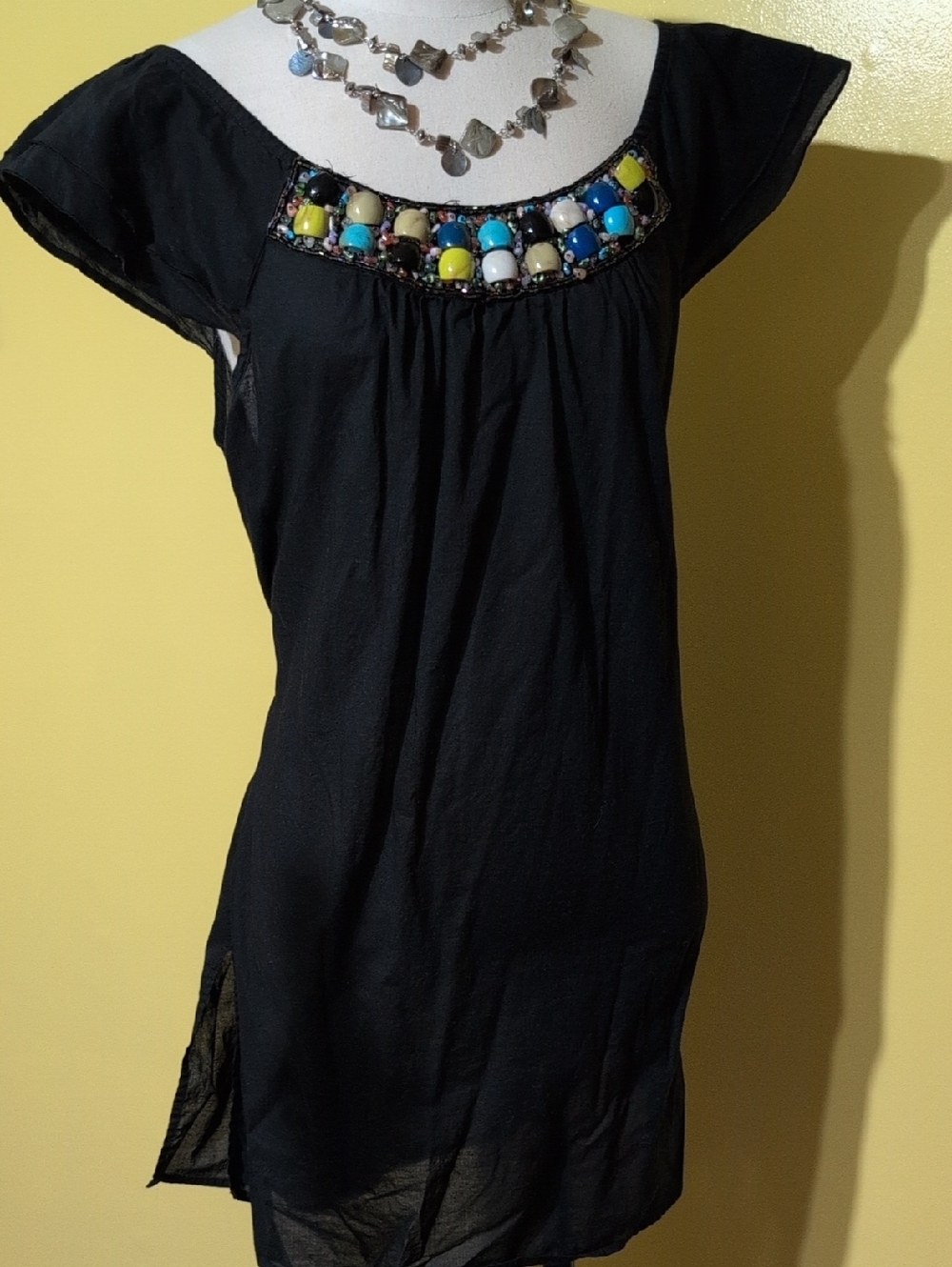Lane Bryant Black Beaded Colorful Cotton Top/bathing suit cover - Picture 4 of 5